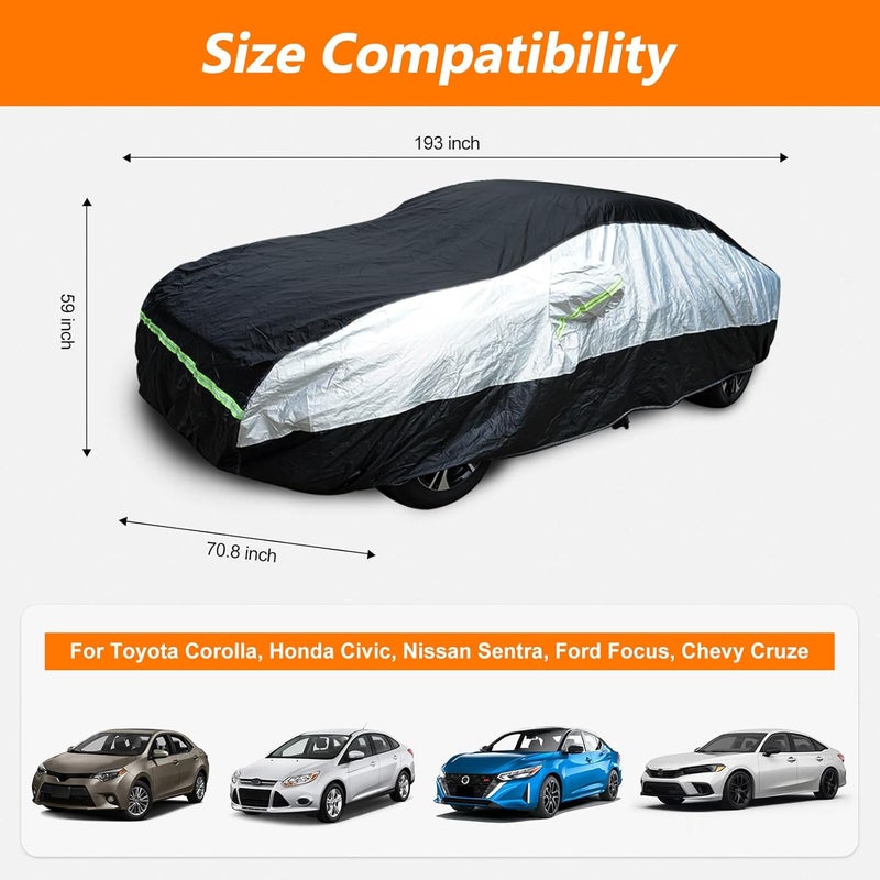 BIGACOVER Universal Sedan Car Cover Fit for Toyota Corolla, Honda Civic, Nissan Sentra, Ford Focus, Chevy Cruze,Waterproof All Weather Anti-UV Windproof Snow Protection - Up to 193''(L) - Image 2
